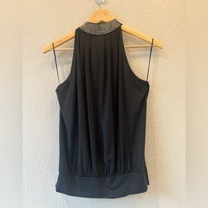 Elegant Black Embellished Halter Top